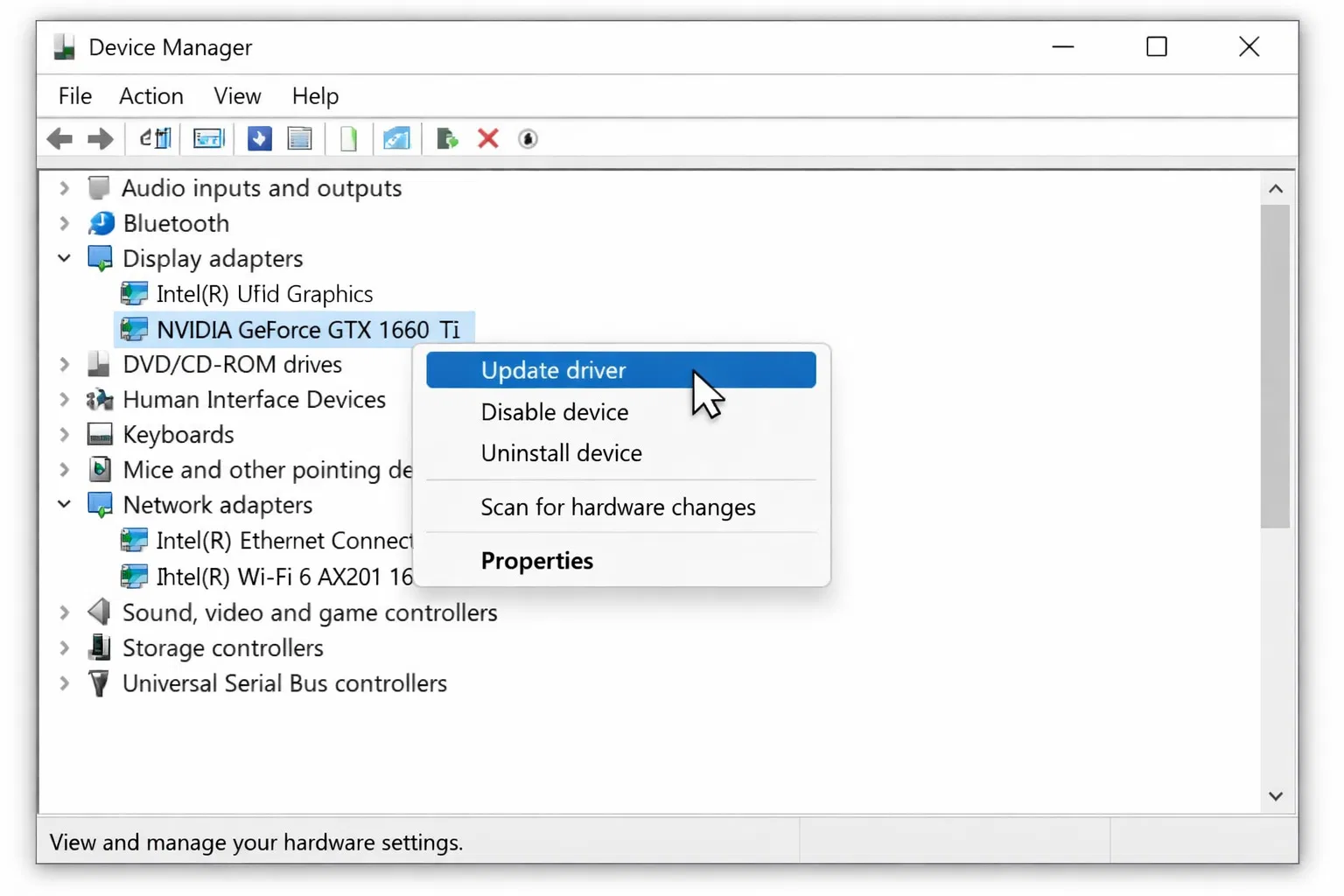 Device Manager for managing hardware drivers
